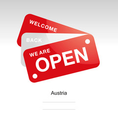 We are open welcome back Austrian flag ribbon logo icon label