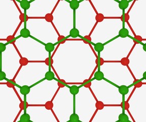 Twisted grapene 3d illustration. Two layers of flat sheet of carbon atoms form a honeycomb lattice. Close up view