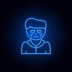 Fleck face blue neon vector icon .Transparent background. Blue neon vector icon