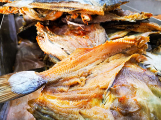 Dried fish display on seafood market in Malaysia