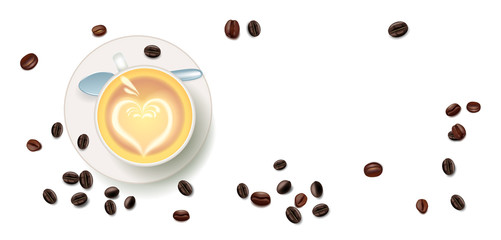 Coffee cup and text. Use it for print or web poster design.