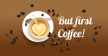 Coffee cup and text. Use it for print or web poster design.