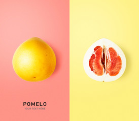 Pomelo citrus fruit, card and creative layout.