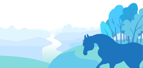 Horse pattern design. Horse with girl rider in cartoon style. Vector illustration.