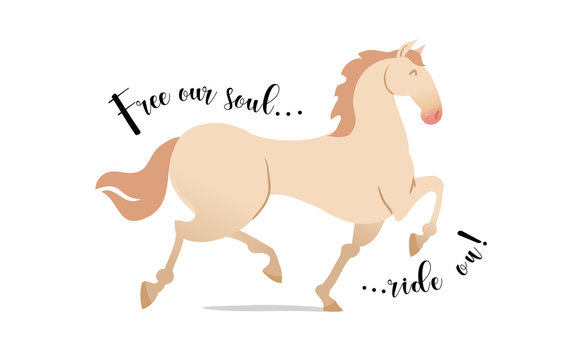 Horse children sticker design. Funny girl character and horse in cartoon style. Vector illustration.