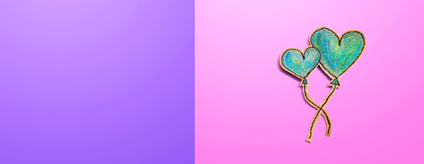 Appreciation theme with craft heart drawings - flat lay