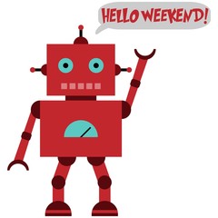 Toy robot with hello weekend words