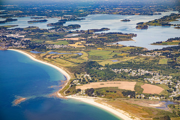 Golfe du morbihan, Morbihan golfe and Quiberon in french britanny from aerial view - obrazy, fototapety, plakaty