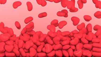 Abstract background of falling inflatable pink hearts. Background for Valentine's Day. A festive romantic illustration for February 14th.