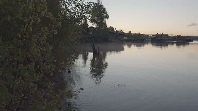 Kama, dawn, river, city Perm