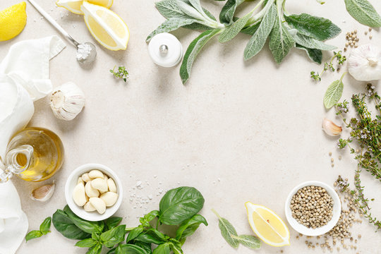 Culinary background with herbs and spices