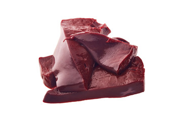 Obraz premium Raw beef livers on white background.
