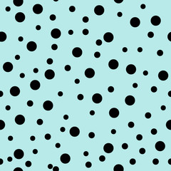 Dotted seamless pattern. Black Polka Dot on blue background Background. Vector illustration. Monochrome minimalist graphic design. Wallpaper, furniture fabric, textile