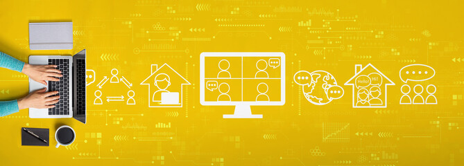 Online meeting theme with person using a laptop computer