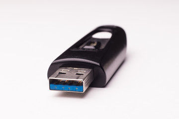 Black usb flash memory stick, selective focus