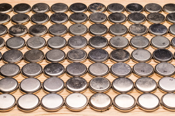 Rows of  button cell lithium battery, selective focus