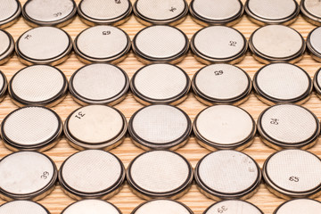 Rows of  button cell lithium battery, selective focus