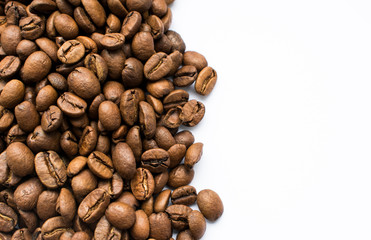 The photo is divided into two zones, one with coffee beans and the other with a white background suitable for writing your text