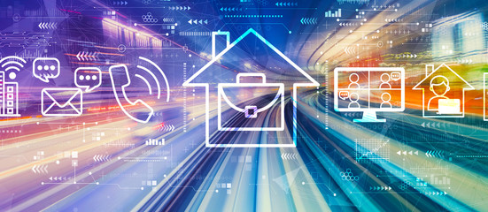 Telework theme with abstract high speed technology POV motion blur