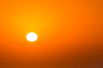 Amazing real sun over Ocean, orange sky during sunset, nature background