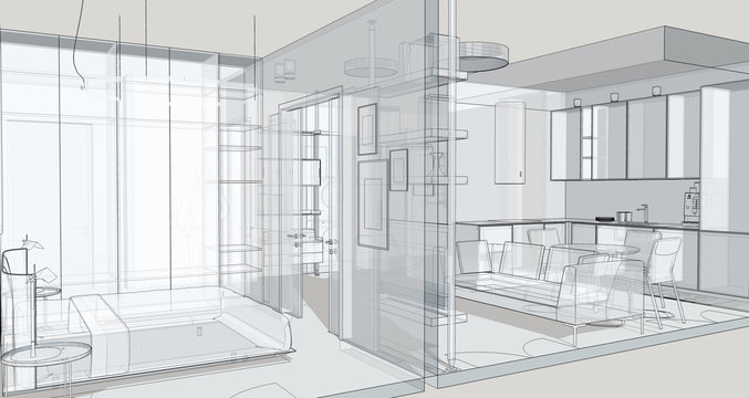 Modern interior design. Sketch of the apartment.