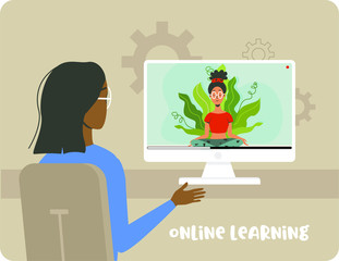 Concepts of online education, training and courses, training, video lessons on meditation