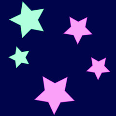 Five stars vector icon isolated on dark background. 5 star icon vector illustration eps10. Star shape in pink and blue colors on dark background. Rating stars, stock infographics. Isolated badge