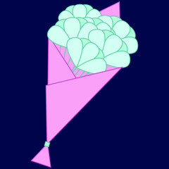 Flat flower icon isolated on dark background. Cute design in pastel colors for stickers, labels, tags, gift wrapping paper, wedding invitations, flower studio. Beautiful flower bouquet. Simple pictogr