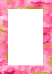Pink purple and gold hand drawn vertical border template. Watercolor creative layout with space for text