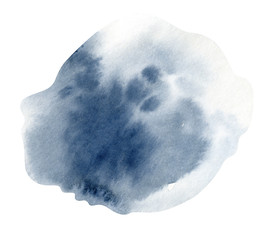 Blue watercolor background. Splash abstract shape drawing.
