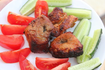 grilled meat with vegetables