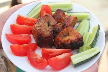 grilled meat with vegetables