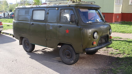 vintage soviet military truck with red star symbol