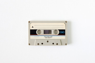 Obraz premium Old tape cassette, old or aged wood background. İsolated casette