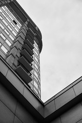 facade of a modern building with grey sky