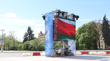 huge screen with belarusian flag at square