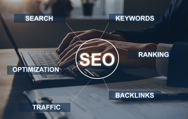 Businessman Search engine optimization concept, business technology. SEO concept.