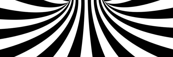 Vector abstract illustration with stripes. Trendy 3d background in op art style, optical illusion. Long horizontal banner