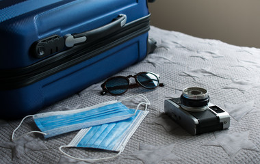 Masks for the holidays on the bed