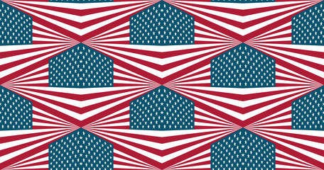 Seamless pattern USA abstract geometric flag background. National United States holidays wallpaper, wrapping paper print. Patriotic US celebration decoration. Vector illustration