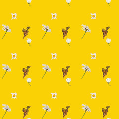 Seamless pattern with faded  flowers on yellow background