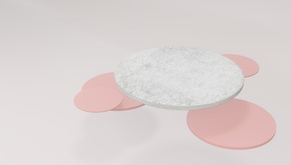 3D render podium circle shape abstract background pink rose color with copyspace for cosmetic product