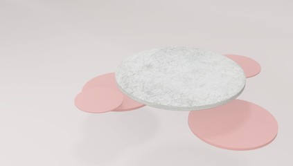 3D render podium circle shape abstract background pink rose color with copyspace for cosmetic product
