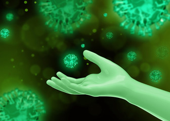 Boy and Dangerous Virus in the Air - 3D