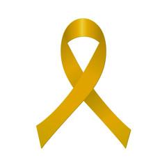 Yellow awareness ribbon on a white background.Ribbon as a symbol of bone tumor-osteosarcoma, endometriosis, support for the armed forces in the United States and Canada, the problem of suicide. Vector