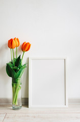 Poster white wooden frame mockup.