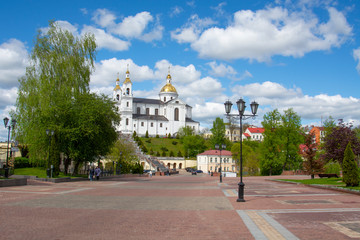 Fototapeta na wymiar Vitebsk, Belarus -14 May 2020: Holy Assumption Cathedral of the Assumption on the hill