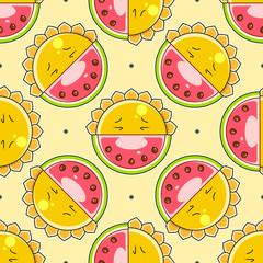 Fruity Seamless Vector Pattern Paint Textured Watermelon Pieces.