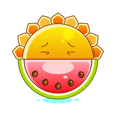 Happy Sun Eating Slice Of Watermelon Summer