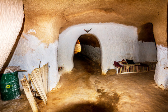 Underground dwelling of troglodytes-indigenous peoples inhabiting the Sahara desert in Tunisia.